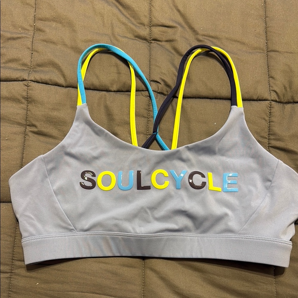 SoulCycle Gray and Blue Sports Bra with Racerback